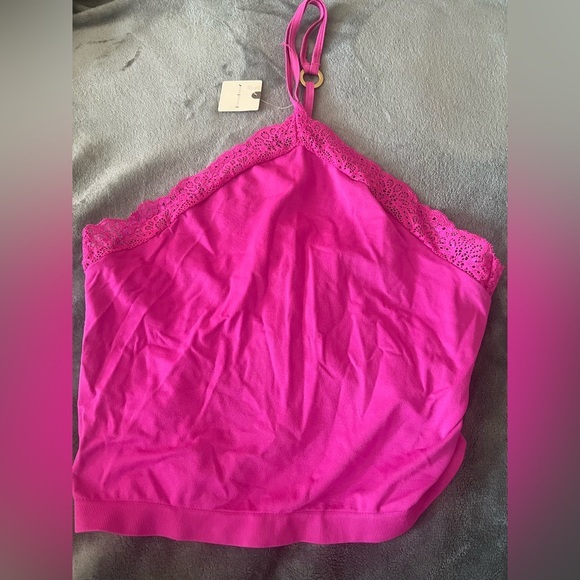 Anthropologie stretch Pink Lace Trim Halter Top l/xl boho chic Barbie ballet nwt - Picture 2 of 4